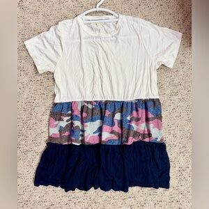 Women's White and Camouflage Tiered Short Sleeve Top - New without Tags